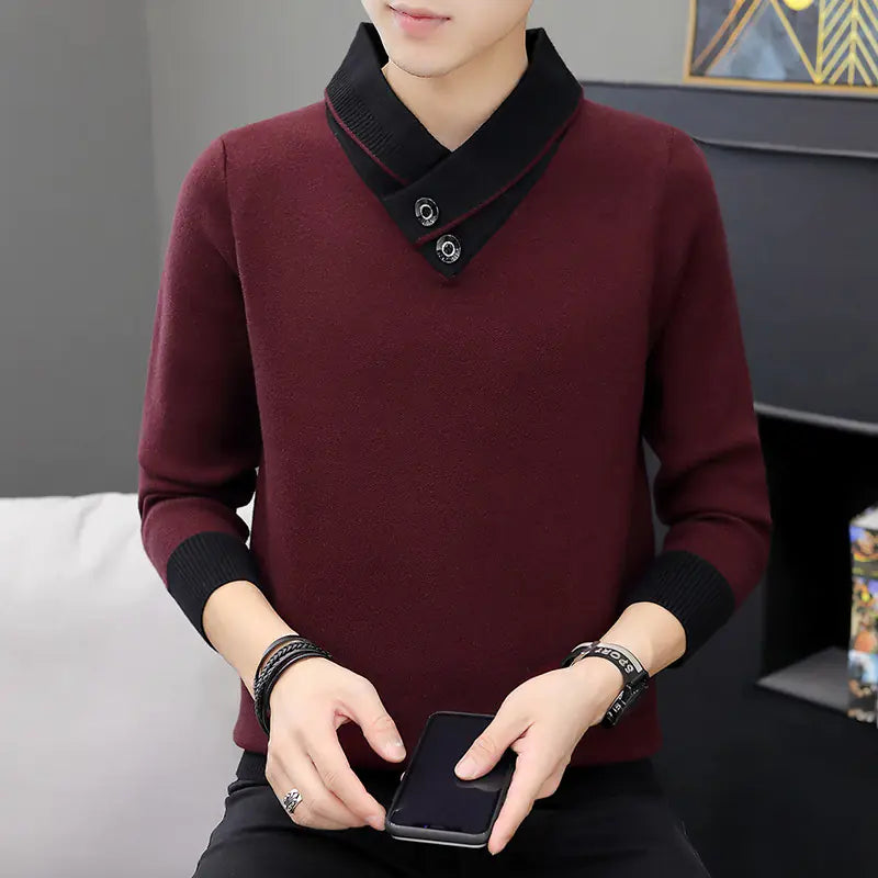 Men's Layered Neck Knit Sweater for Fall/Winter