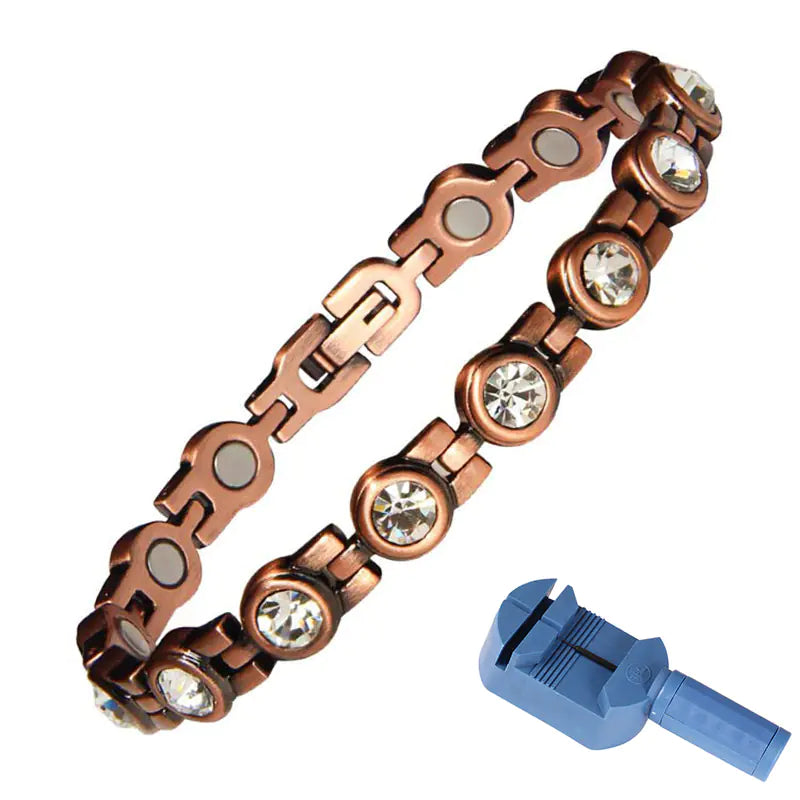 Vintage Copper Magnetic Bracelet for Women with Diamonds