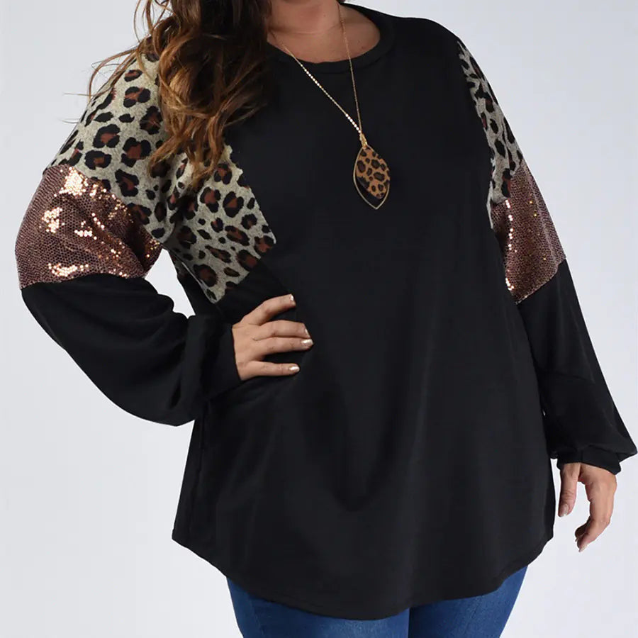 Loose Slim Fit Leopard Print Long Sleeve Top