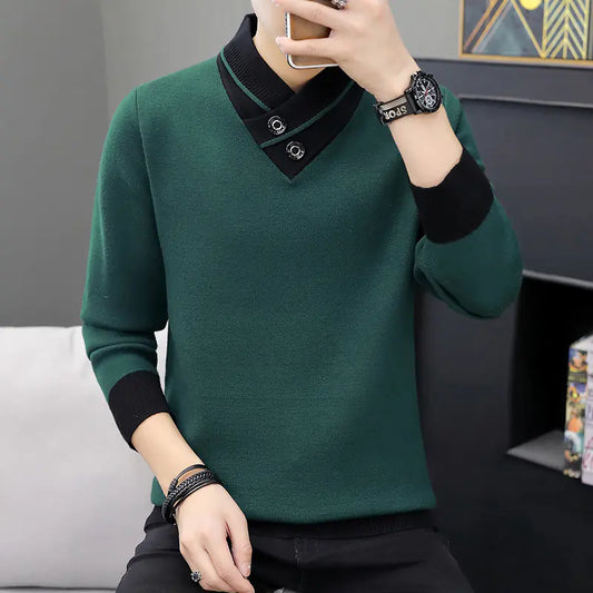 Men's Layered Neck Knit Sweater for Fall/Winter