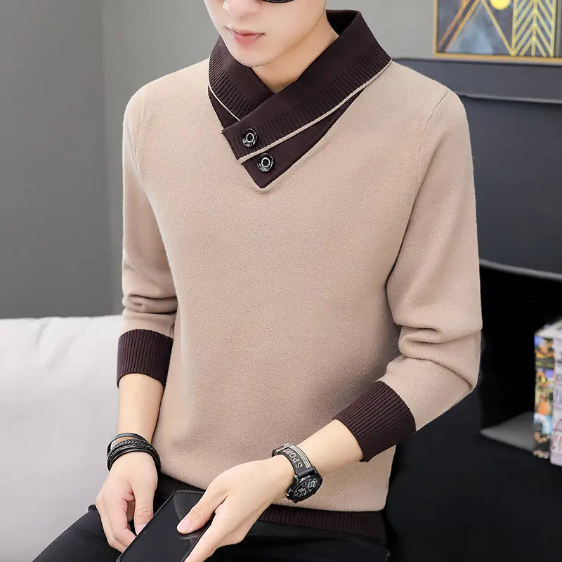Men's Layered Neck Knit Sweater for Fall/Winter