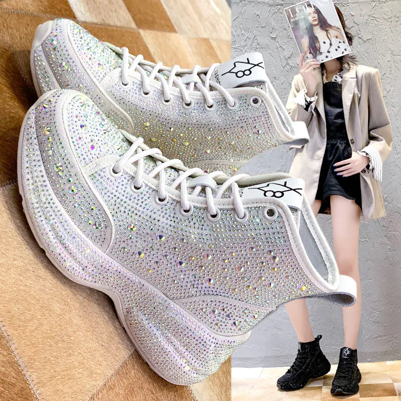 Women's Thick Sole Rhinestone Sneakers - 2020 Winter Style