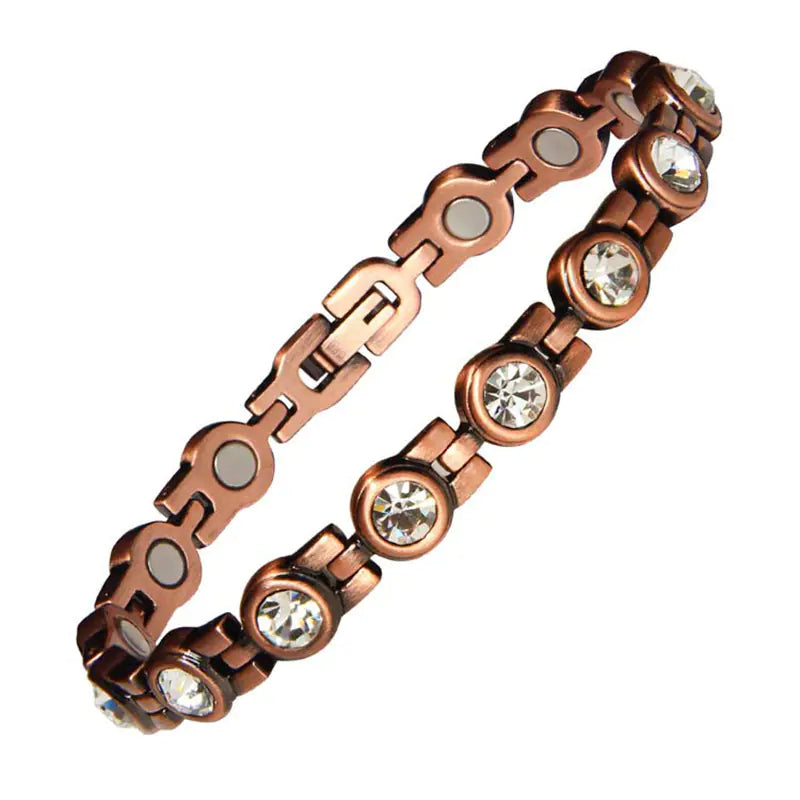 Vintage Copper Magnetic Bracelet for Women with Diamonds