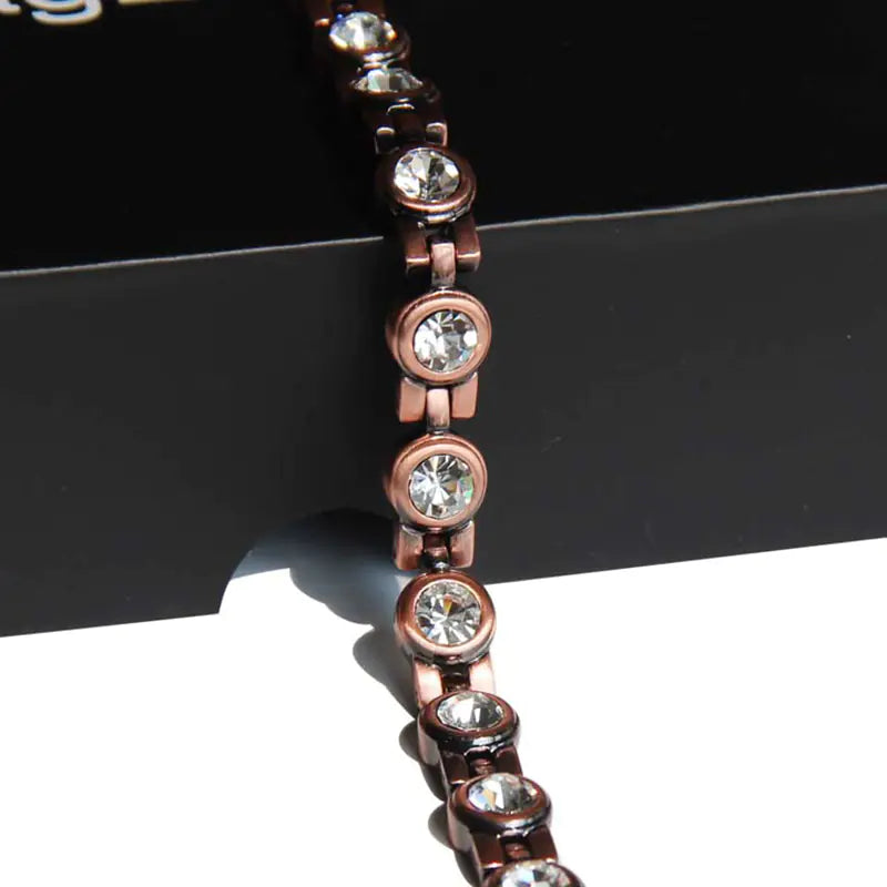 Vintage Copper Magnetic Bracelet for Women with Diamonds