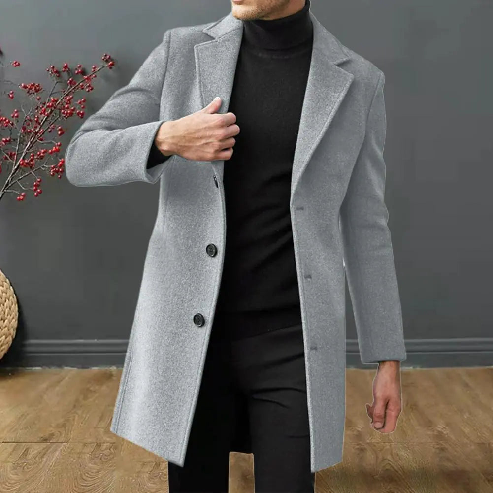 Men's Slim Fit Single Breasted Wool Overcoat Jacket
