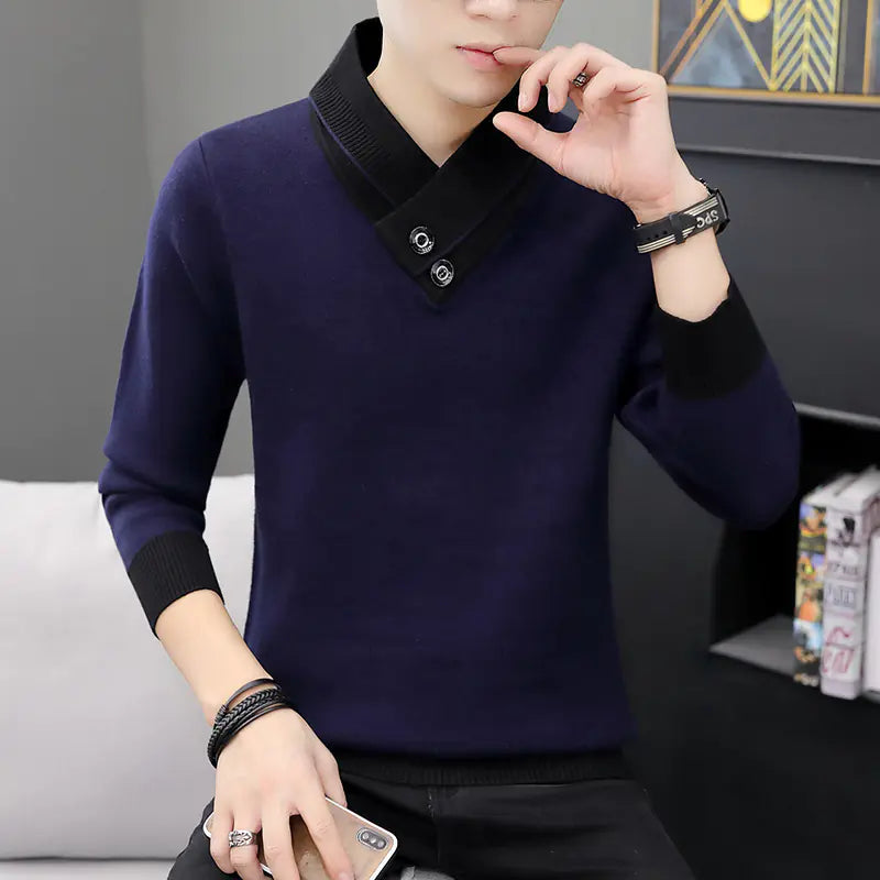 Men's Layered Neck Knit Sweater for Fall/Winter