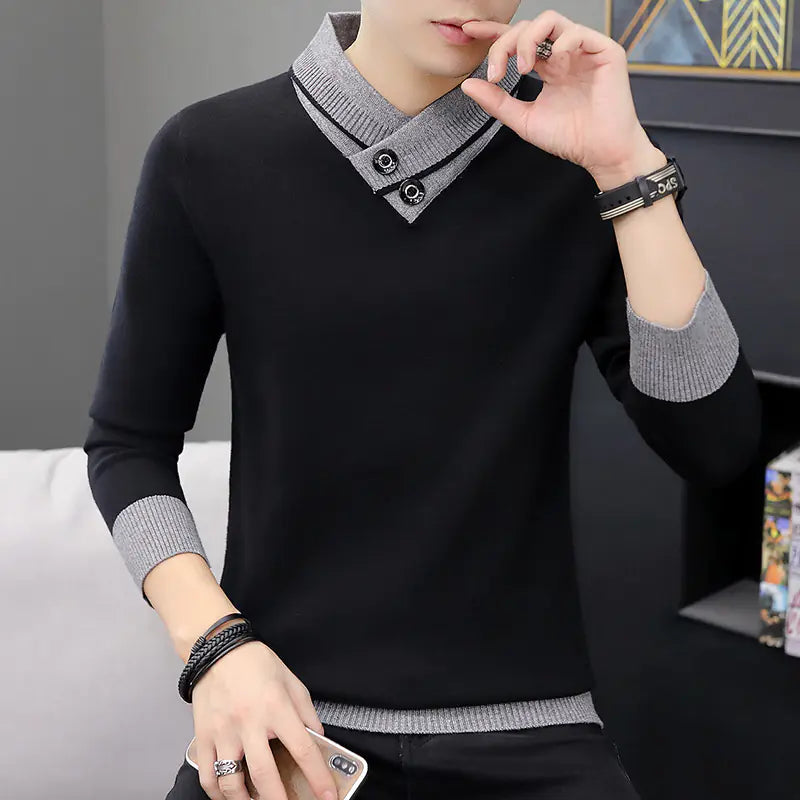 Men's Layered Neck Knit Sweater for Fall/Winter