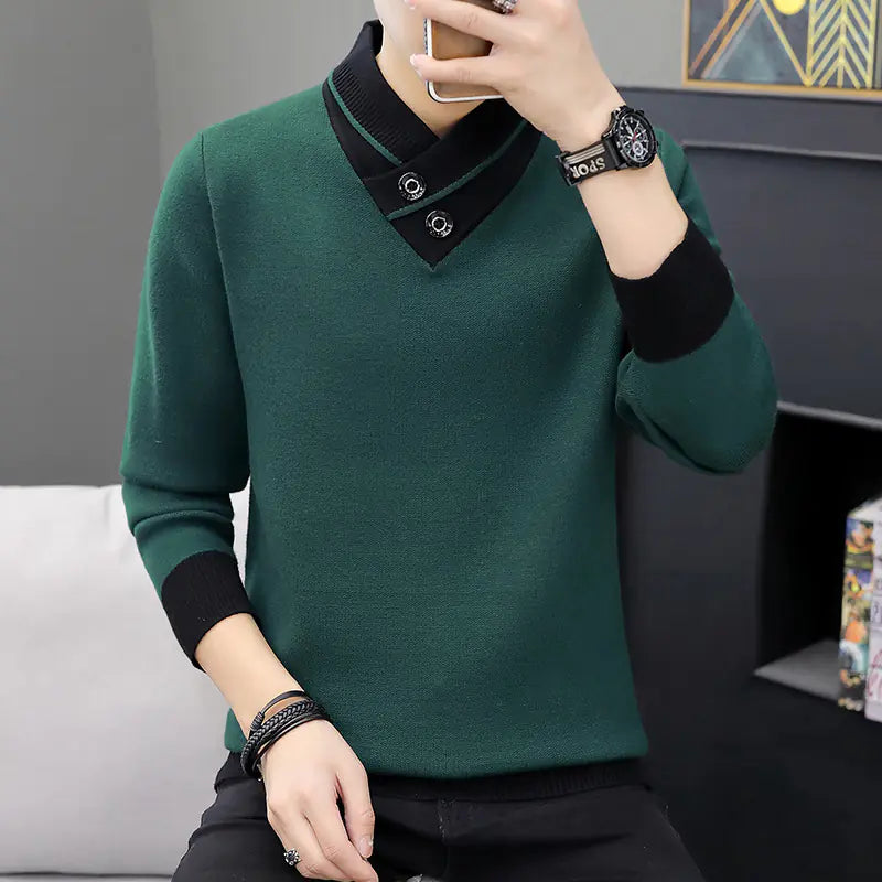 Men's Layered Neck Knit Sweater for Fall/Winter