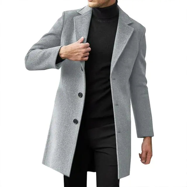 Men's Slim Fit Single Breasted Wool Overcoat Jacket