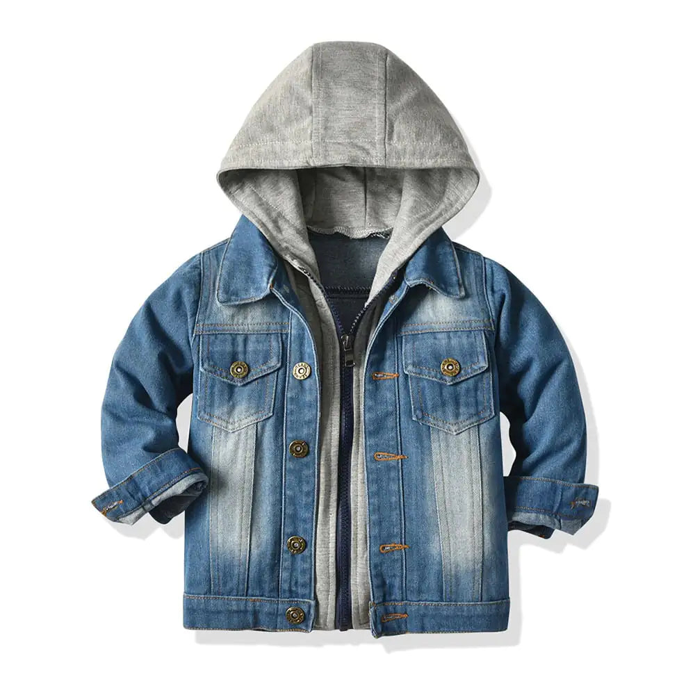 Children's Hooded Denim Jacket - Casual Two-Piece Set