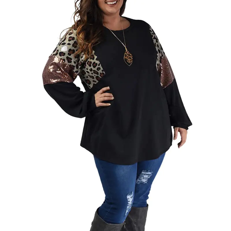 Loose Slim Fit Leopard Print Long Sleeve Top