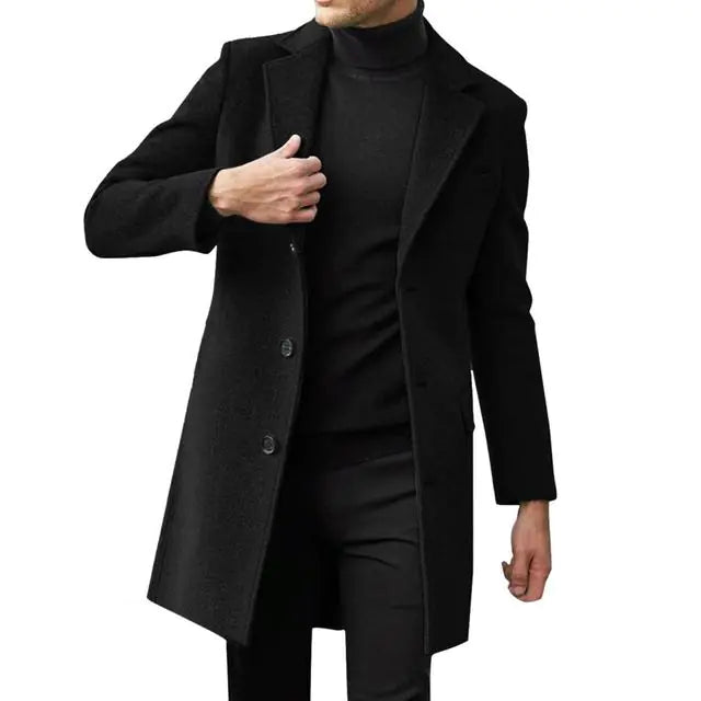 Men's Slim Fit Single Breasted Wool Overcoat Jacket