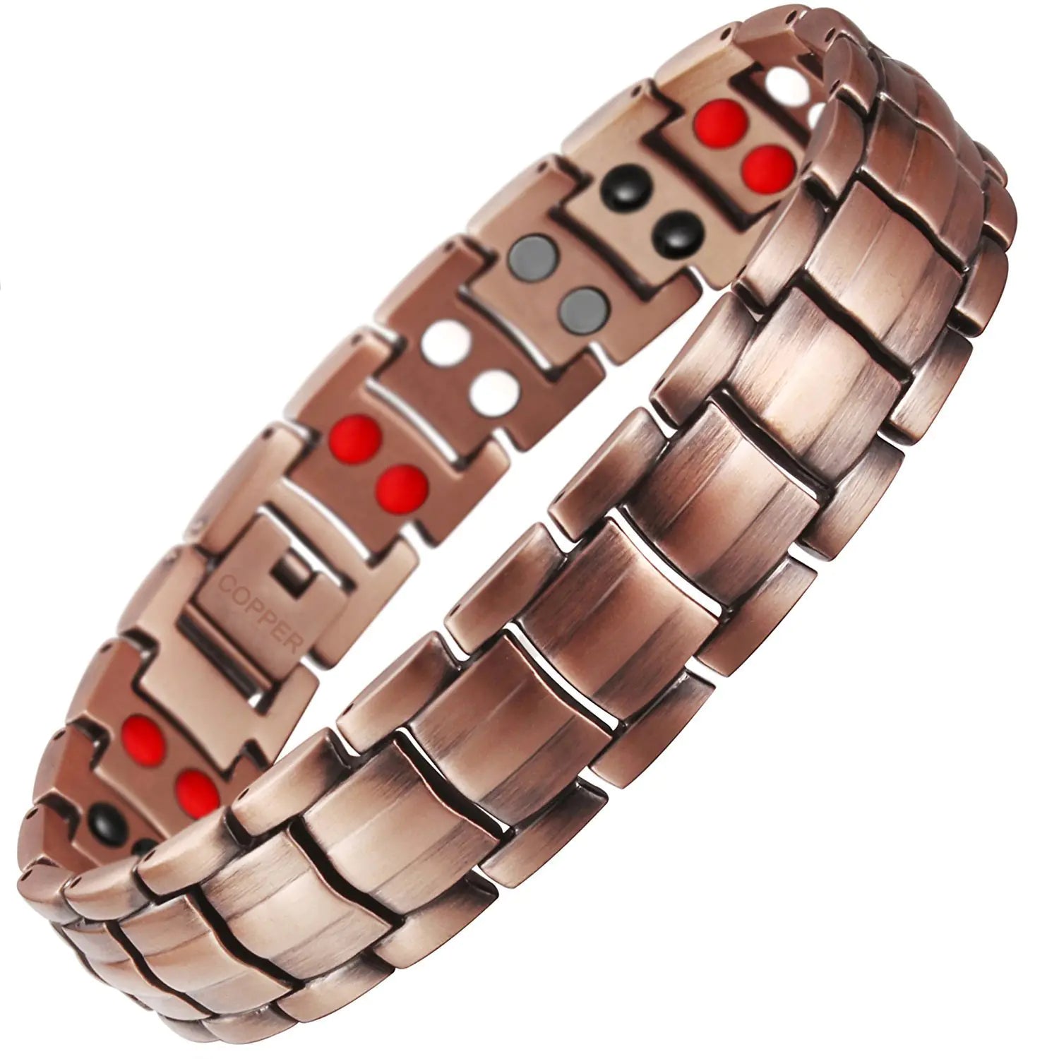 Vintage Red Copper Bracelet with Strong Magnetic Stones