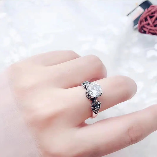 925 Thai Silver Crown Black Agate Diamond Ring