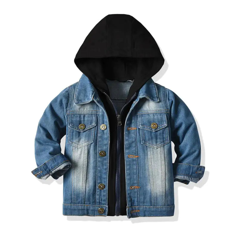 Children's Hooded Denim Jacket - Casual Two-Piece Set