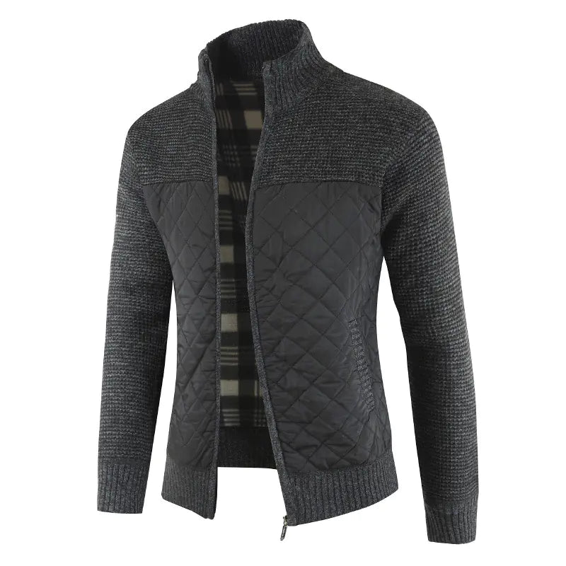 Thickened Knit Cardigan with Zipper and Stand Collar